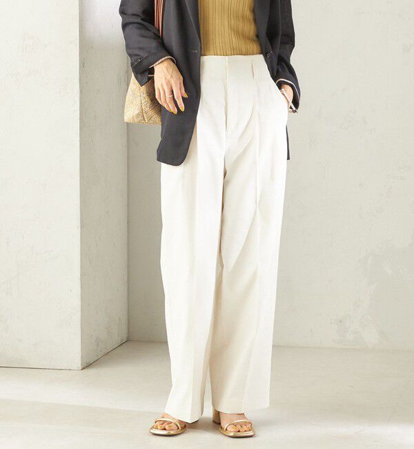 SHIPS for women「〈UVカット・吸水速乾・手洗い可能〉綿麻混 オックス 2タック ストレート パンツ」|その他|