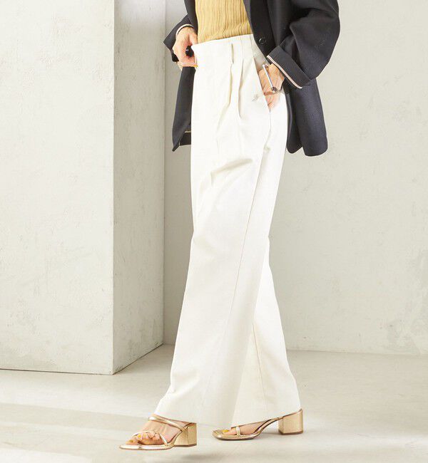 SHIPS for women「〈UVカット・吸水速乾・手洗い可能〉綿麻混 オックス 2タック ストレート パンツ」|その他|