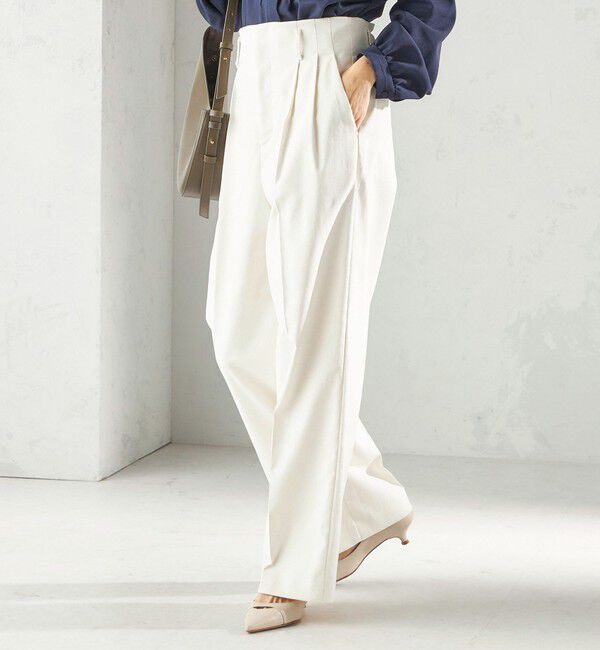 SHIPS for women「〈UVカット・吸水速乾・手洗い可能〉綿麻混 オックス 2タック ストレート パンツ」|その他|