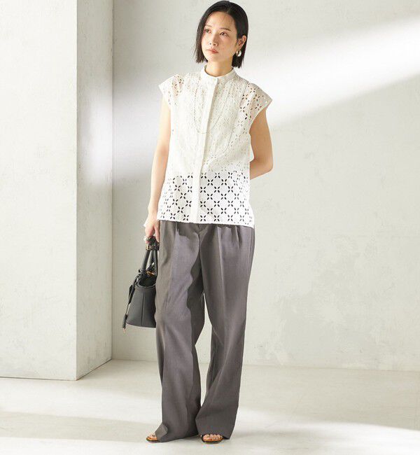 SHIPS for women「〈UVカット・吸水速乾・手洗い可能〉綿麻混 オックス 2タック ストレート パンツ」|その他|