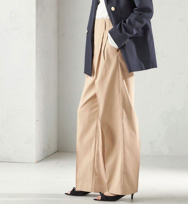 SHIPS for women「〈UVカット・吸水速乾・手洗い可能〉綿麻混 オックス 2タック ストレート パンツ」|その他|