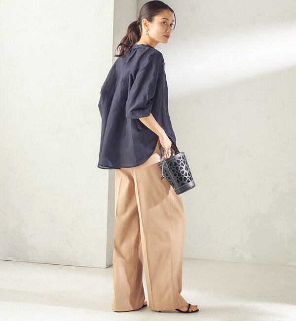 SHIPS for women「〈UVカット・吸水速乾・手洗い可能〉綿麻混 オックス 2タック ストレート パンツ」|その他|