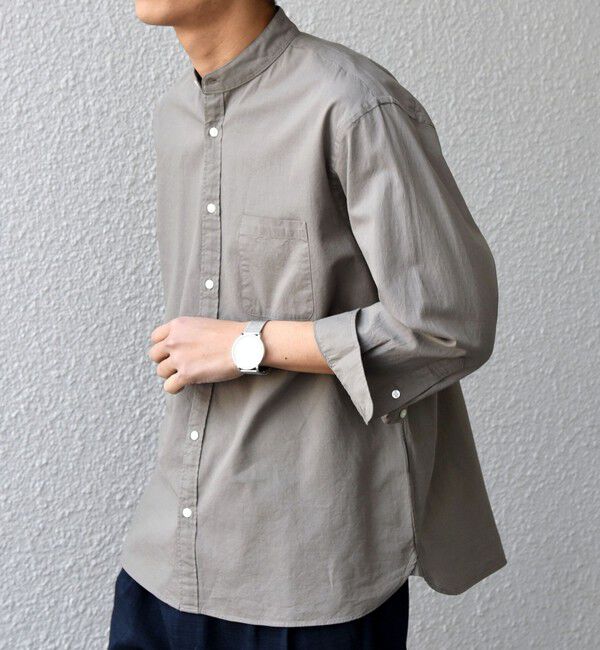 SHIPS any「SHIPS any:〈洗濯機可能〉コットン/リネン 7分袖 バンドカラー ポケット シャツ◆」|シャツ・ブラウス|オリーブ