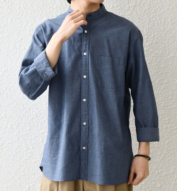 SHIPS any「SHIPS any:〈洗濯機可能〉コットン/リネン 7分袖 バンドカラー ポケット シャツ◆」|シャツ・ブラウス|