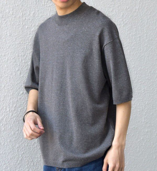 SHIPS any「SHIPS any:〈手洗い可能〉ハイゲージ リネン ミックス サマーニット モックネック Tシャツ 26SS◆」|Tシャツ・カットソー|チャコールグレー