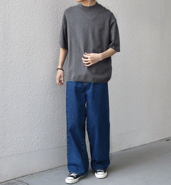 SHIPS any「SHIPS any:〈手洗い可能〉ハイゲージ リネン ミックス サマーニット モックネック Tシャツ 26SS◆」|Tシャツ・カットソー|