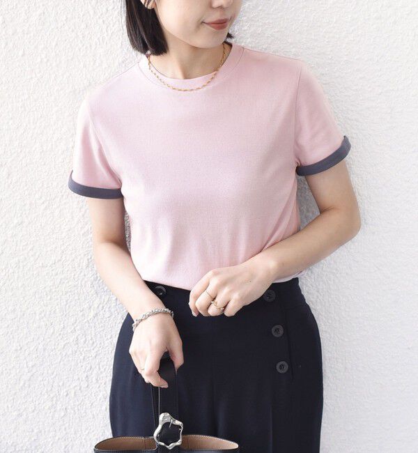 SHIPS Colors 「《予約》SHIPS Colors:〈手洗い可能〉シアー ドライ タッチ バイカラー TEE◆」|Tシャツ・カットソー|ピンク