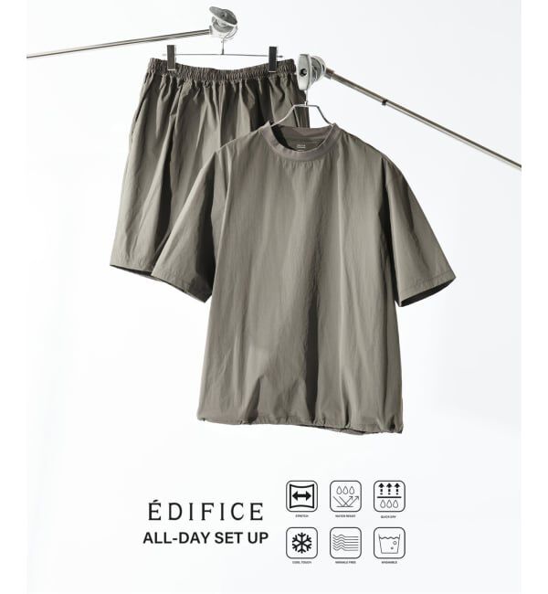 EDIFICE「《予約》【EDIFICE ALL-DAY SETUPシリーズ】2点セット プルオーバー Tシャツ&ショーツ」|シャツ・ブラウス|カーキ