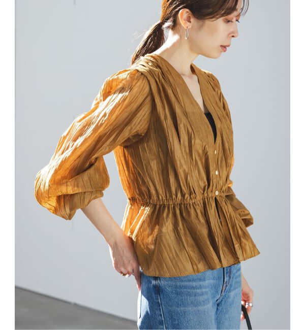 NOBLE「《追加予約》ランダムプリーツペプラムブラウス」|シャツ・ブラウス|キャメル