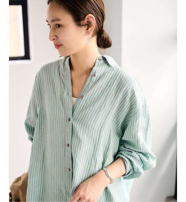 FRAMeWORK「≪一部カラーWEB限定 / 追加予約≫ライトフレンチリネンストライプ&チェックシャツ」|シャツ・ブラウス|