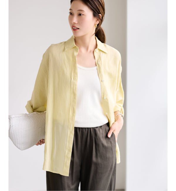 FRAMeWORK「≪一部カラーWEB限定 / 追加予約≫ライトフレンチリネンストライプ&チェックシャツ」|シャツ・ブラウス|