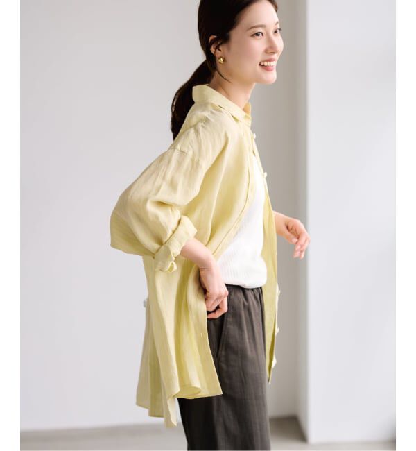 FRAMeWORK「≪一部カラーWEB限定 / 追加予約≫ライトフレンチリネンストライプ&チェックシャツ」|シャツ・ブラウス|イエロー