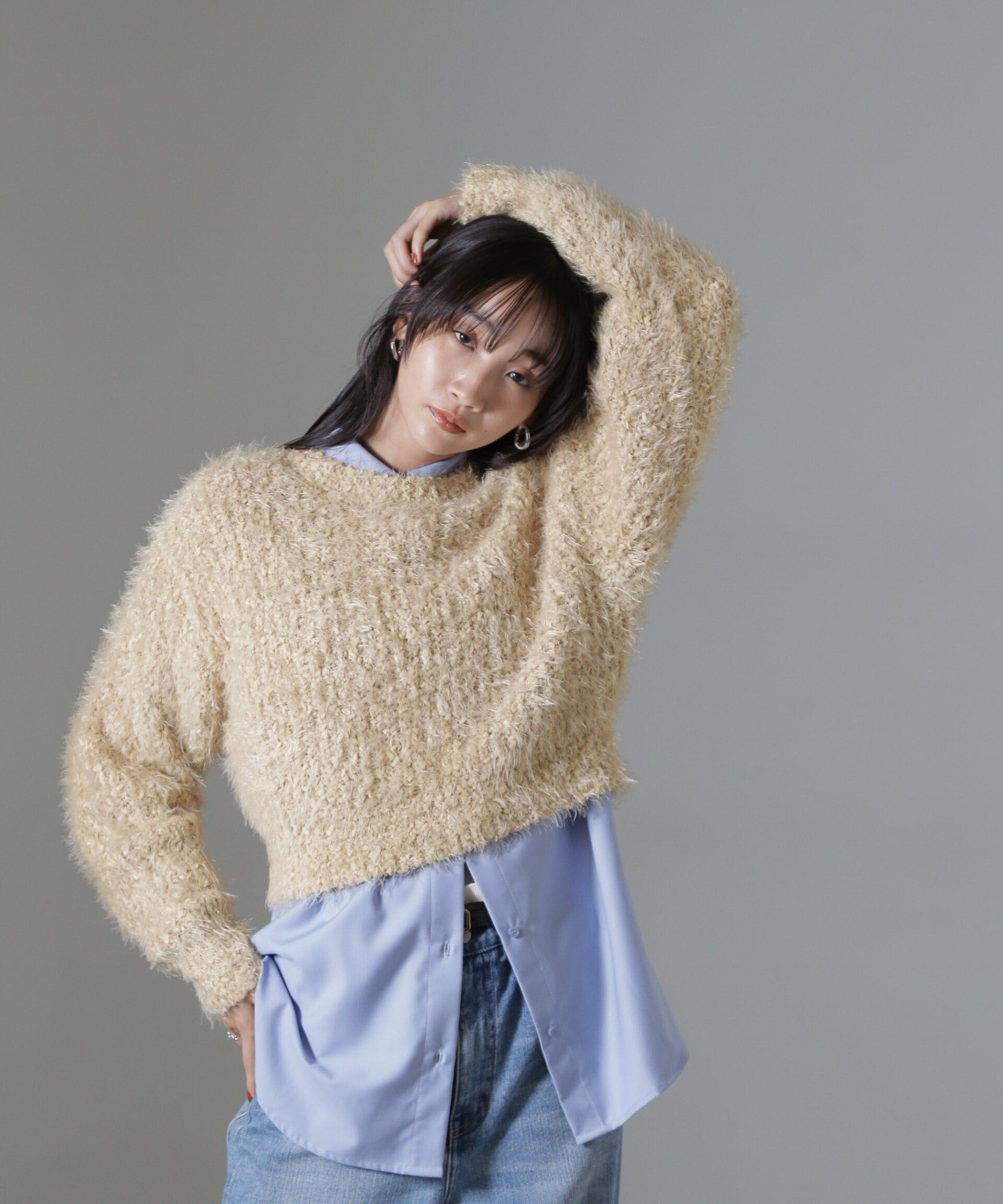 nano･universe「モールフェザークロップドニットトップス」|ニット・セーター|ベージュ