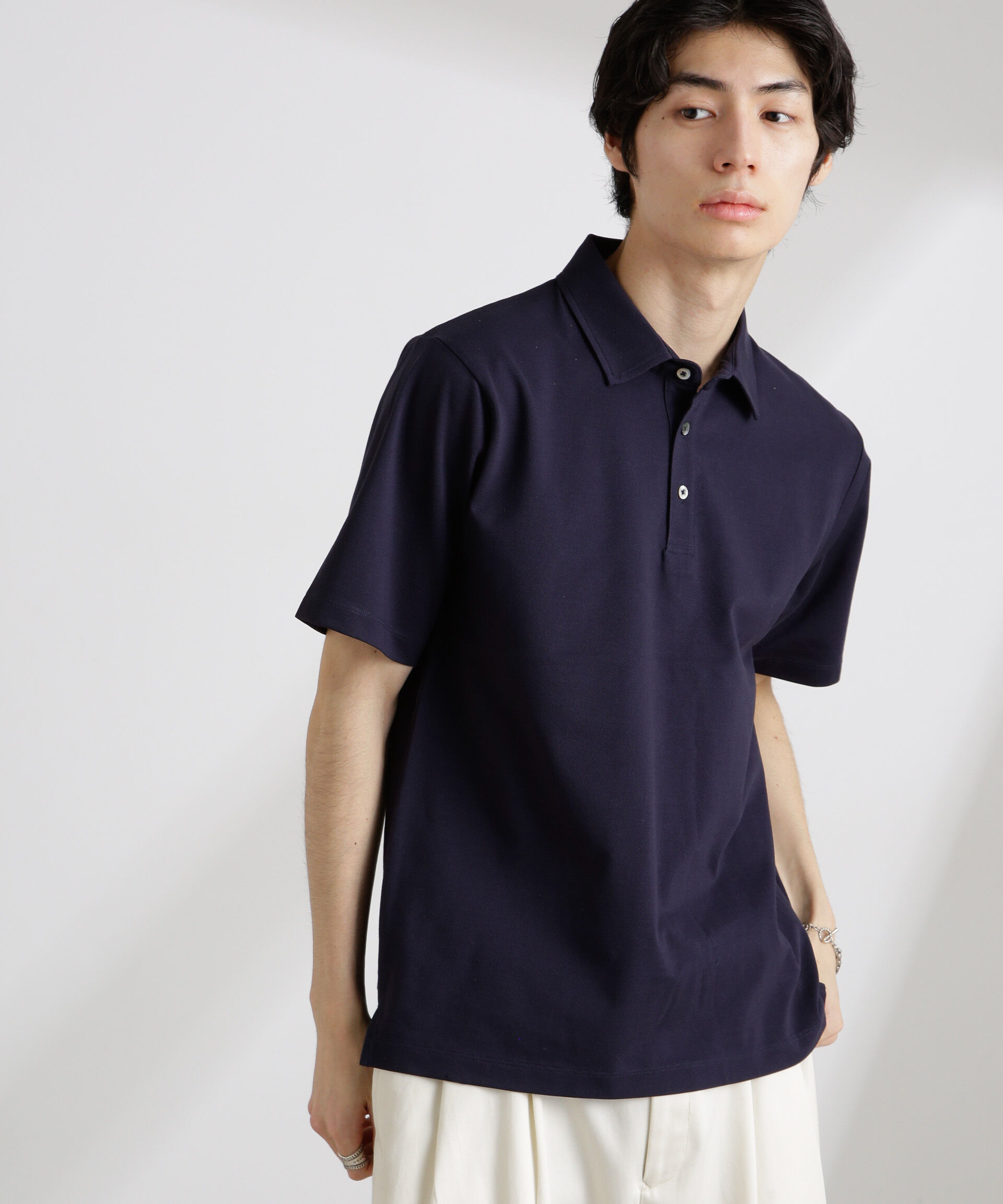 nano･universe「アンチスメル 鹿の子ポロ 半袖」|Tシャツ・カットソー|ネイビー
