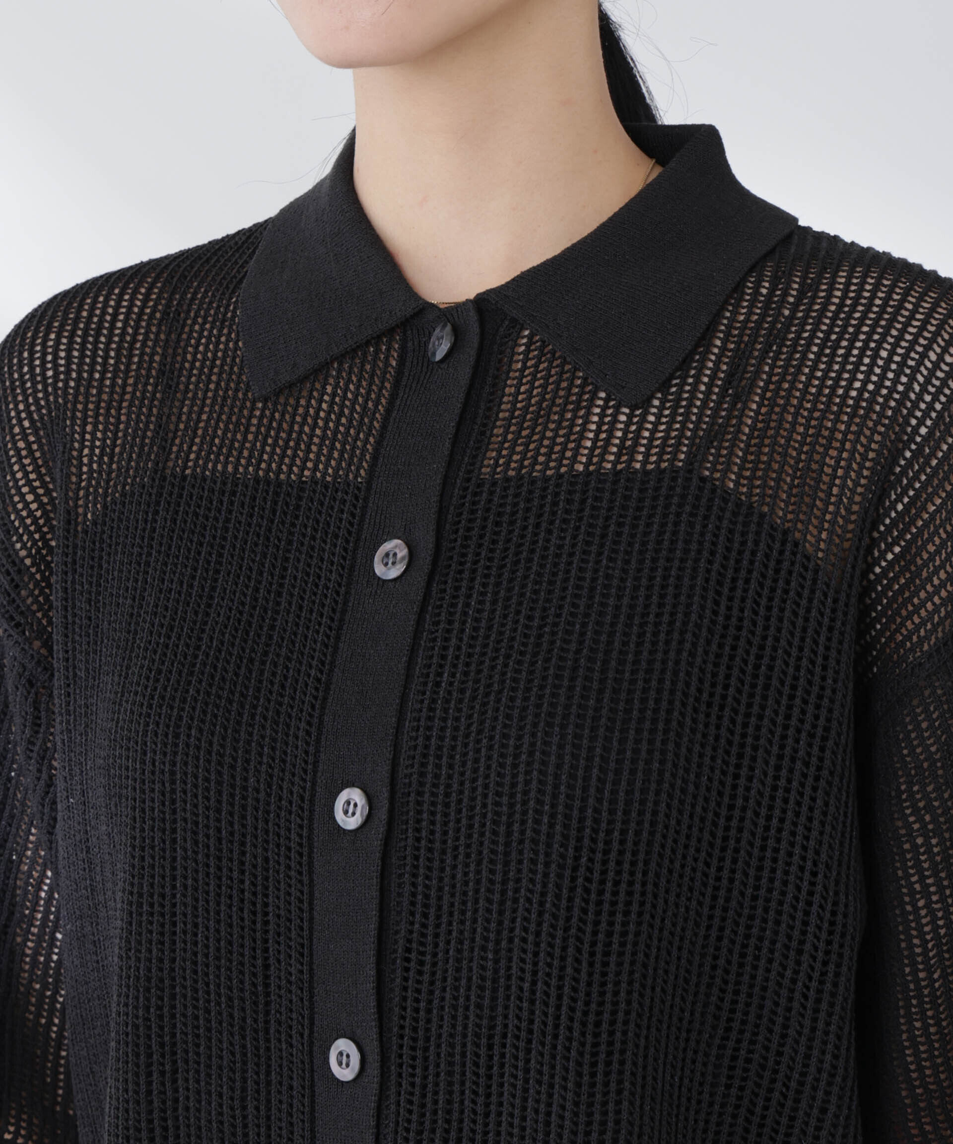 nano･universe「メッシュニットポロカーディガン」|ニット・セーター|