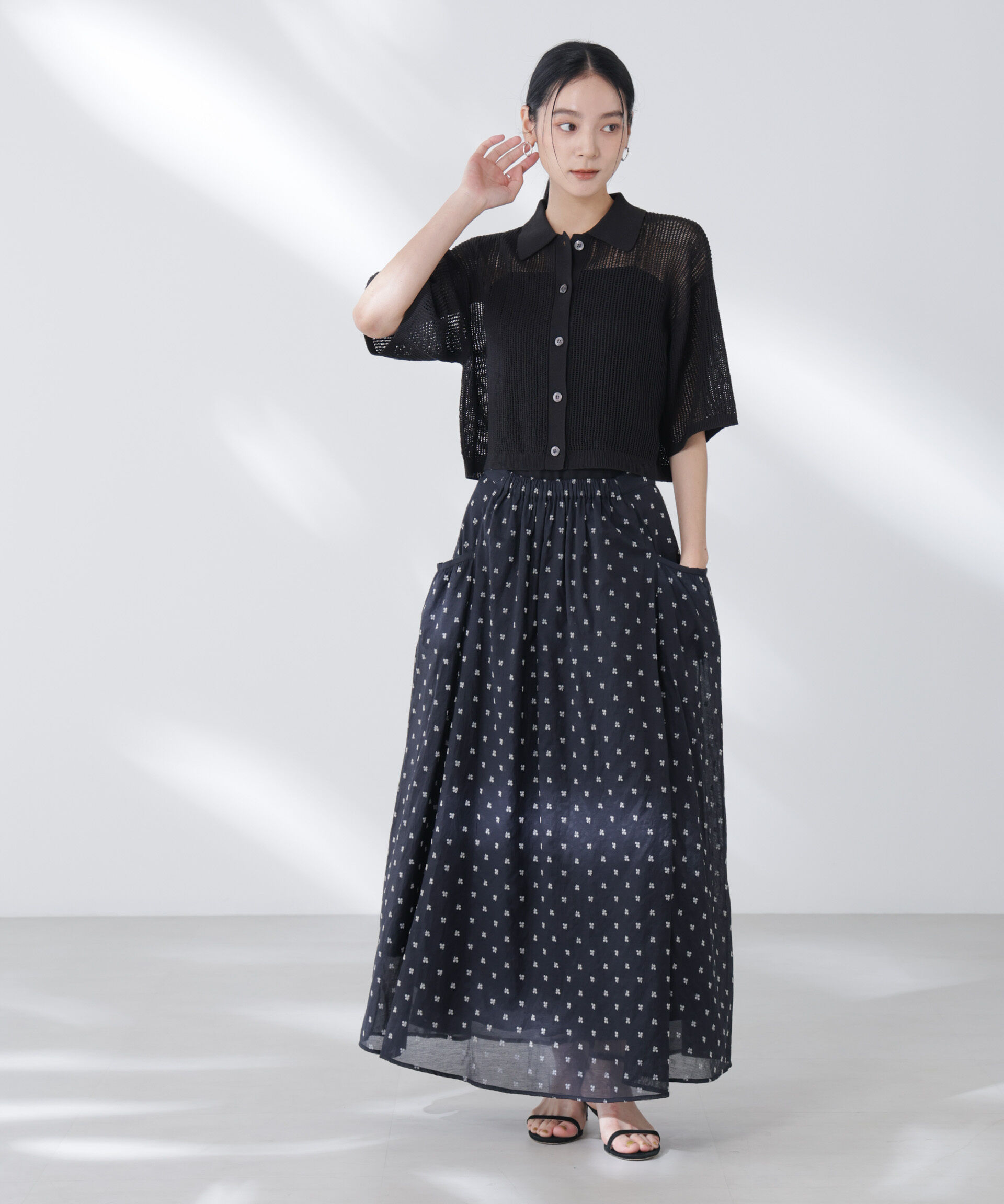 nano･universe「メッシュニットポロカーディガン」|ニット・セーター|