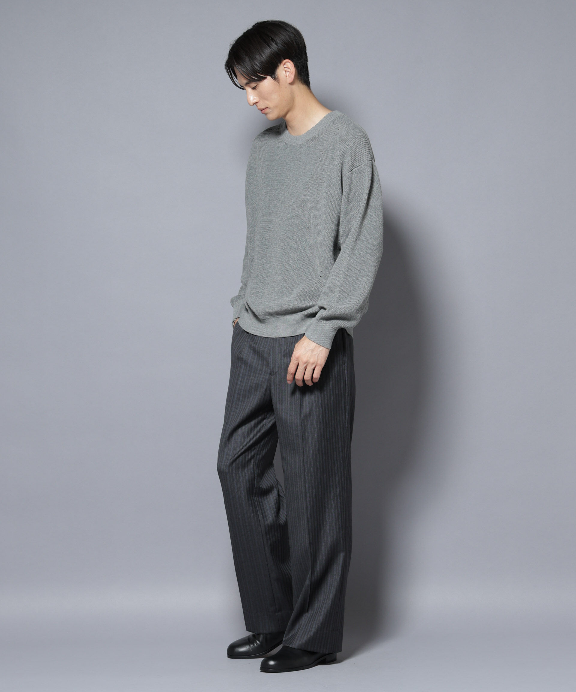 nano･universe「マーセライズコットン 畦クルーネックニット」|ニット・セーター|