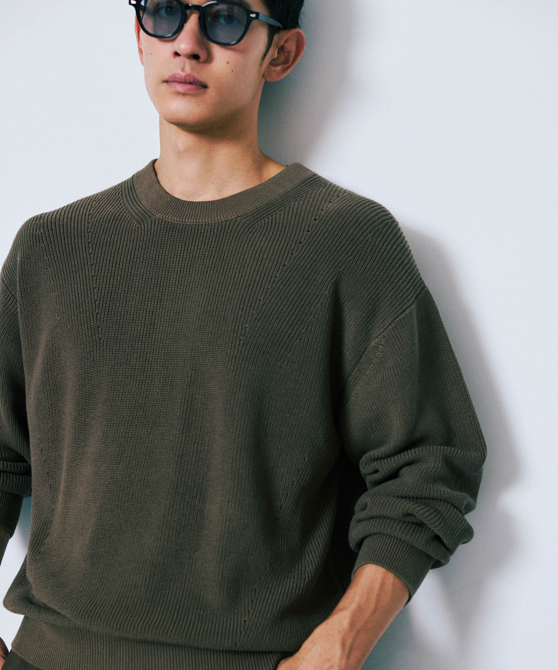 nano･universe「マーセライズコットン 畦クルーネックニット」|ニット・セーター|