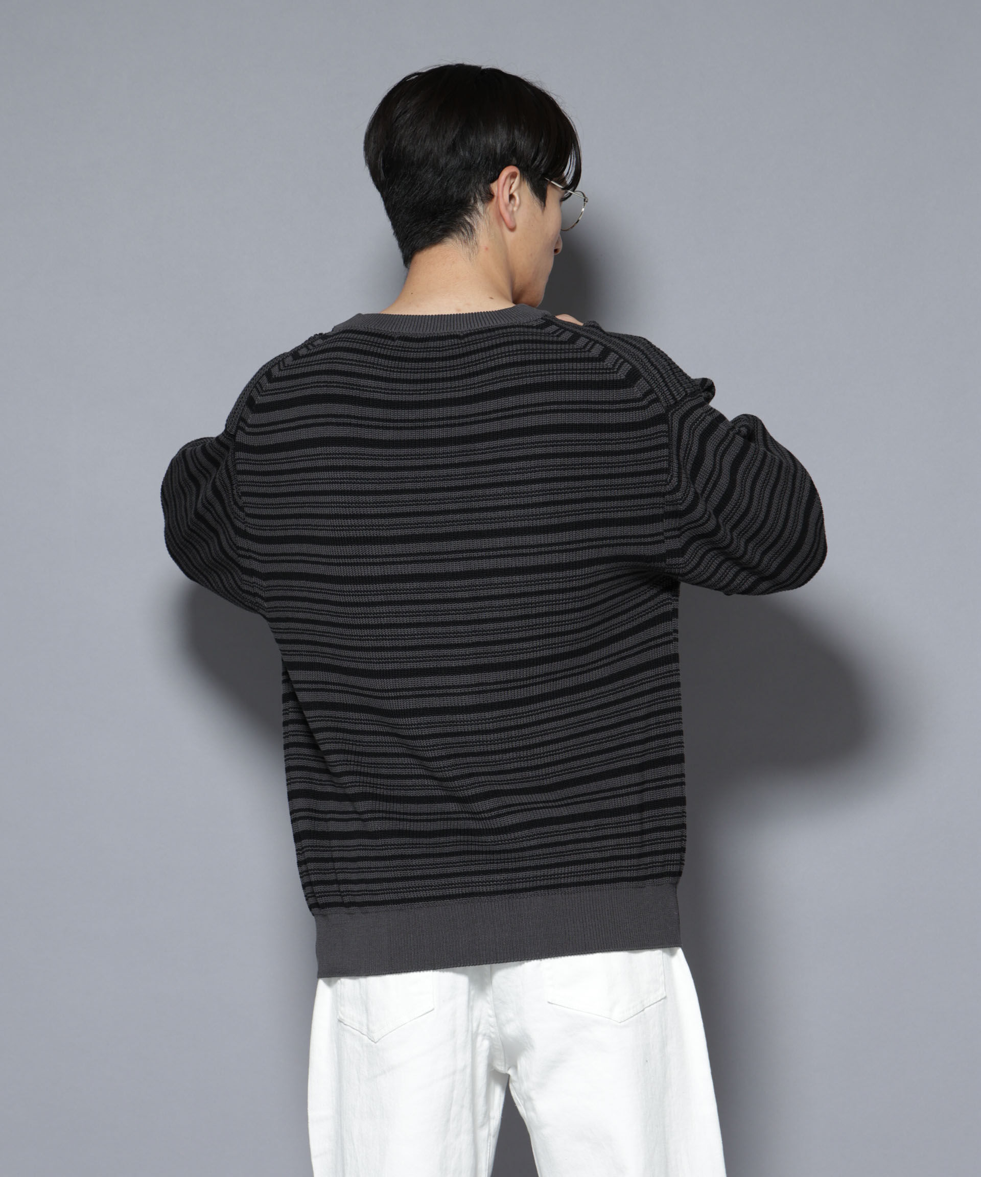 nano･universe「マーセライズコットン 畦ボーダークルーネックニット」|ニット・セーター|