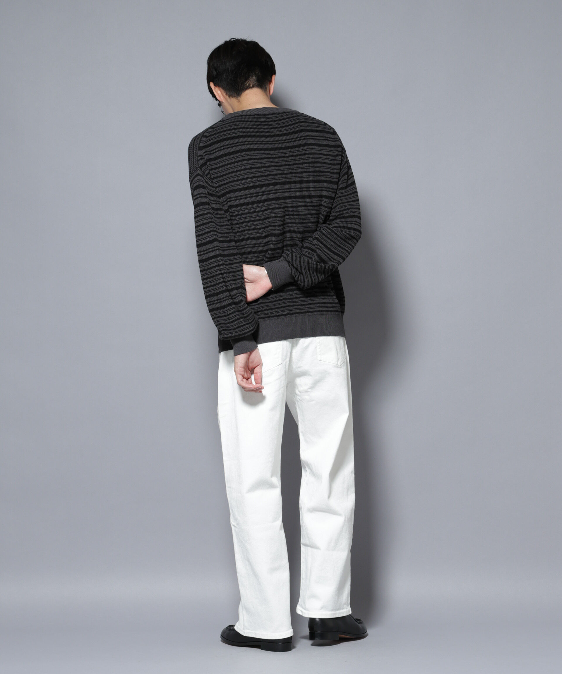 nano･universe「マーセライズコットン 畦ボーダークルーネックニット」|ニット・セーター|