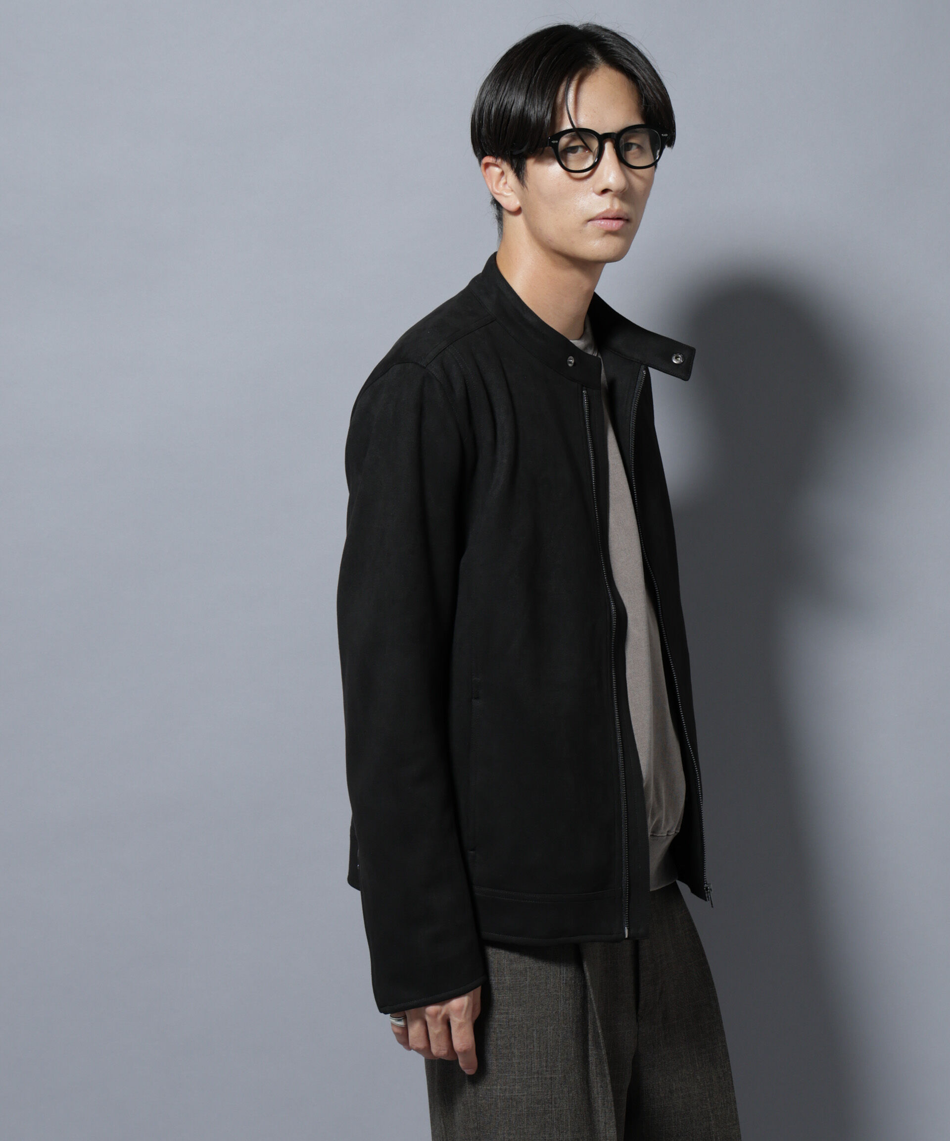 nano･universe「フェイクスエードシングルライダース」|ブルゾン・スタジャン|