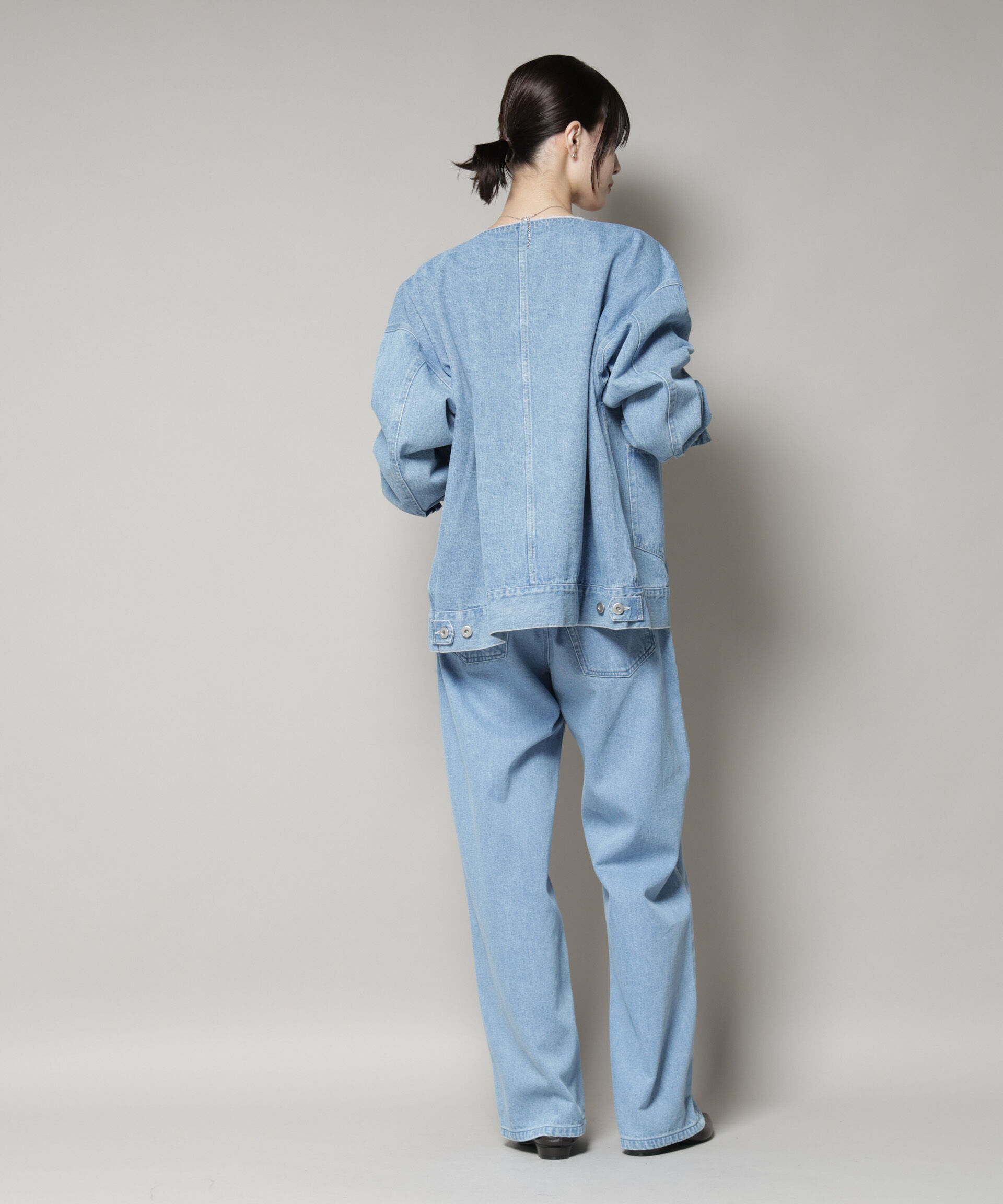 nano･universe「ノーカラーデニムジャケット」|テーラードジャケット|