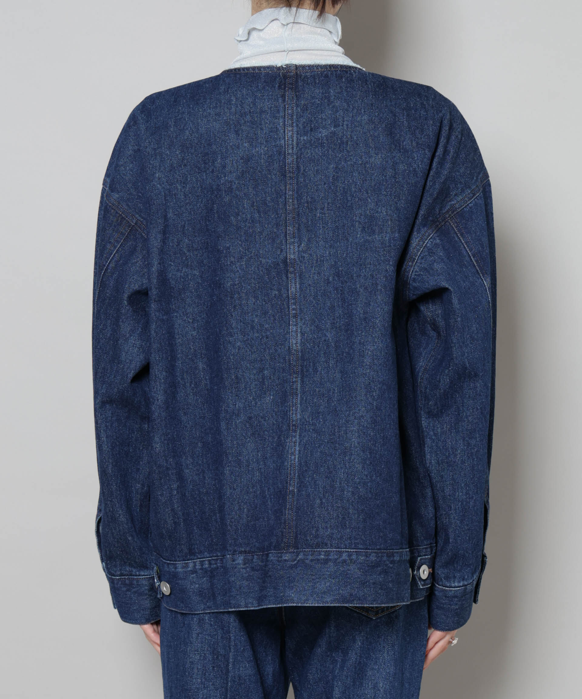 nano･universe「ノーカラーデニムジャケット」|テーラードジャケット|