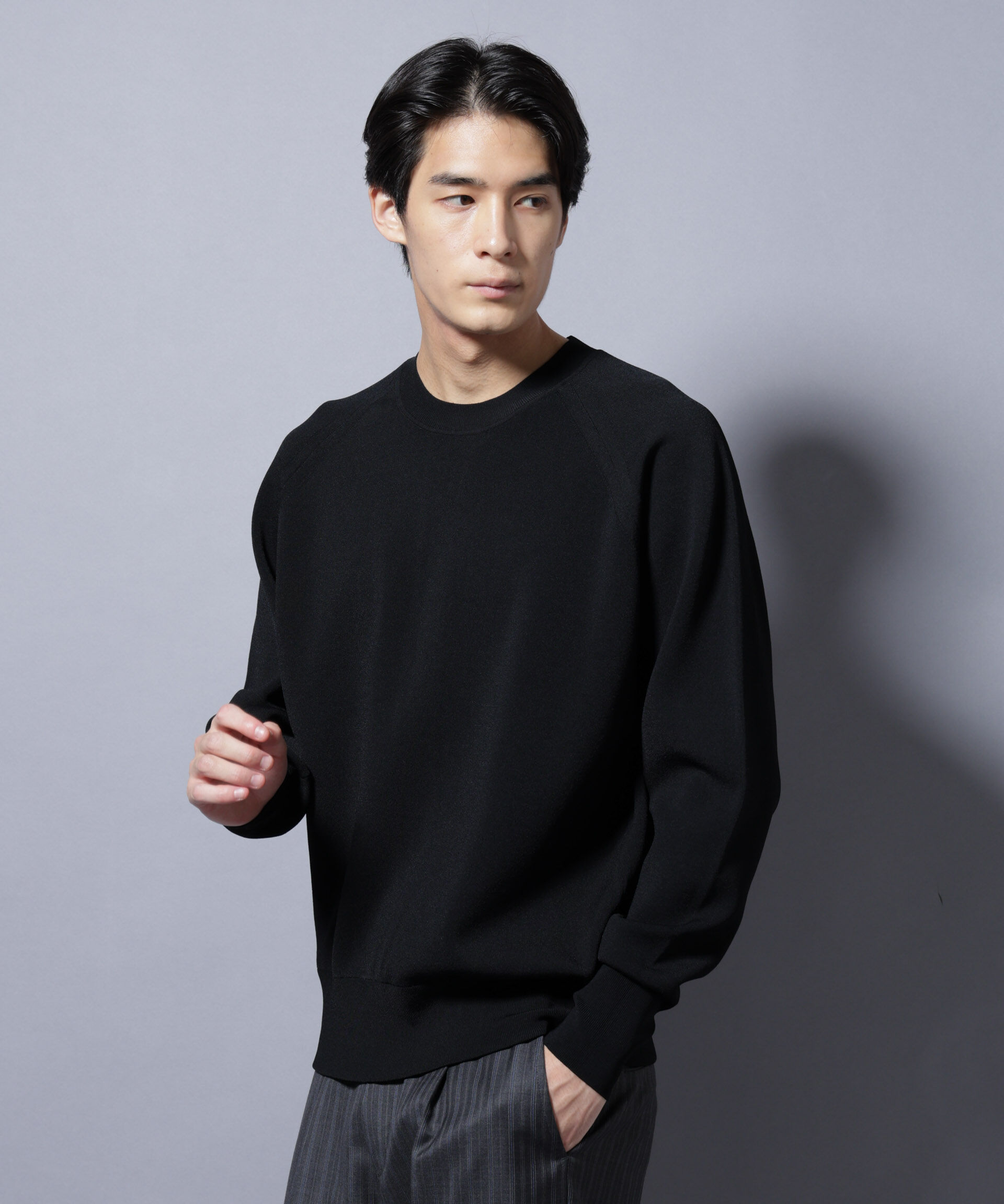 nano･universe「ELITE 7 FUNCTION W-FACE クルーネック」|ニット・セーター|ブラック