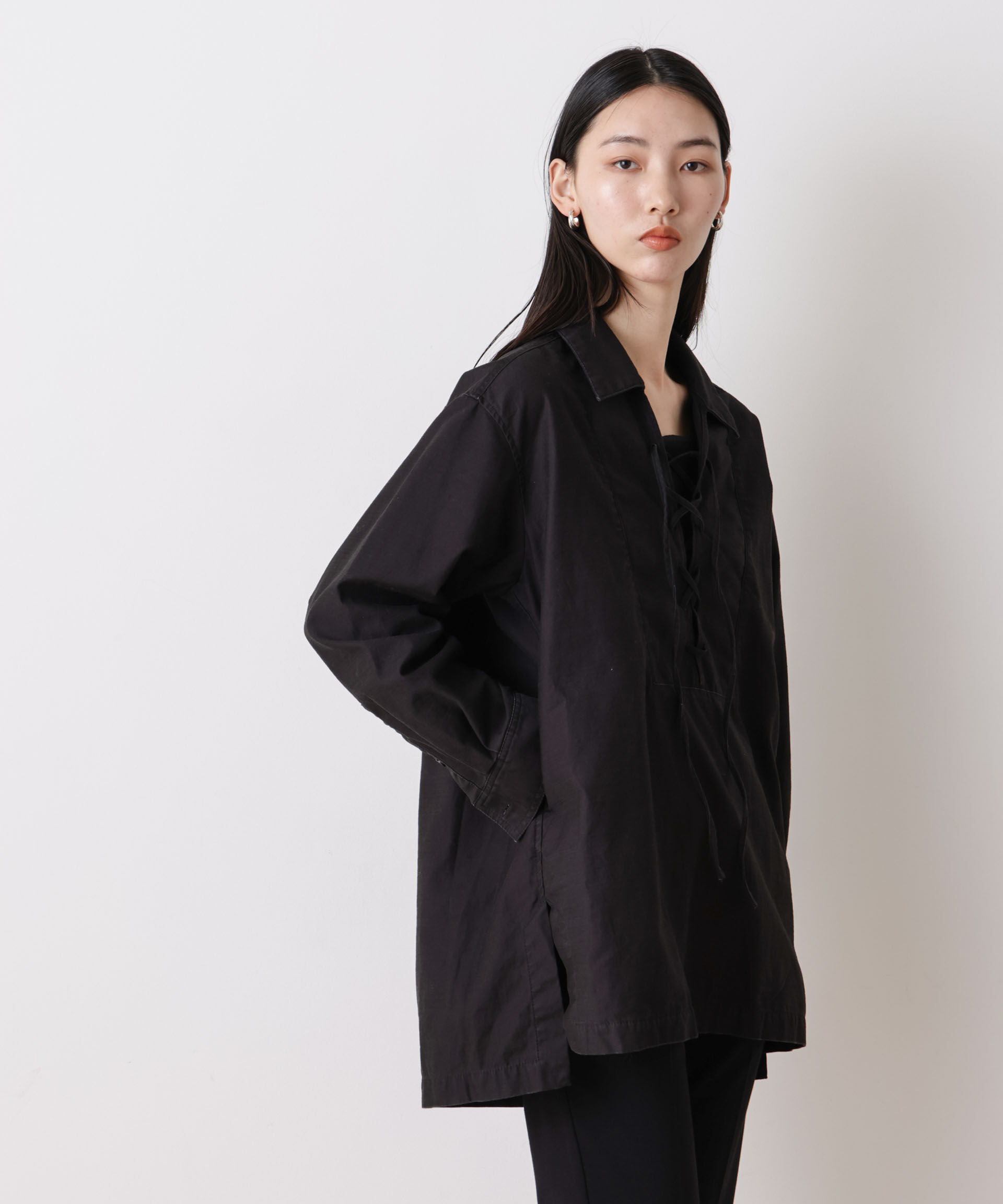 nano･universe「「STEVELOUR」コットンレースアップチュニックシャツ」|ブルゾン・スタジャン|