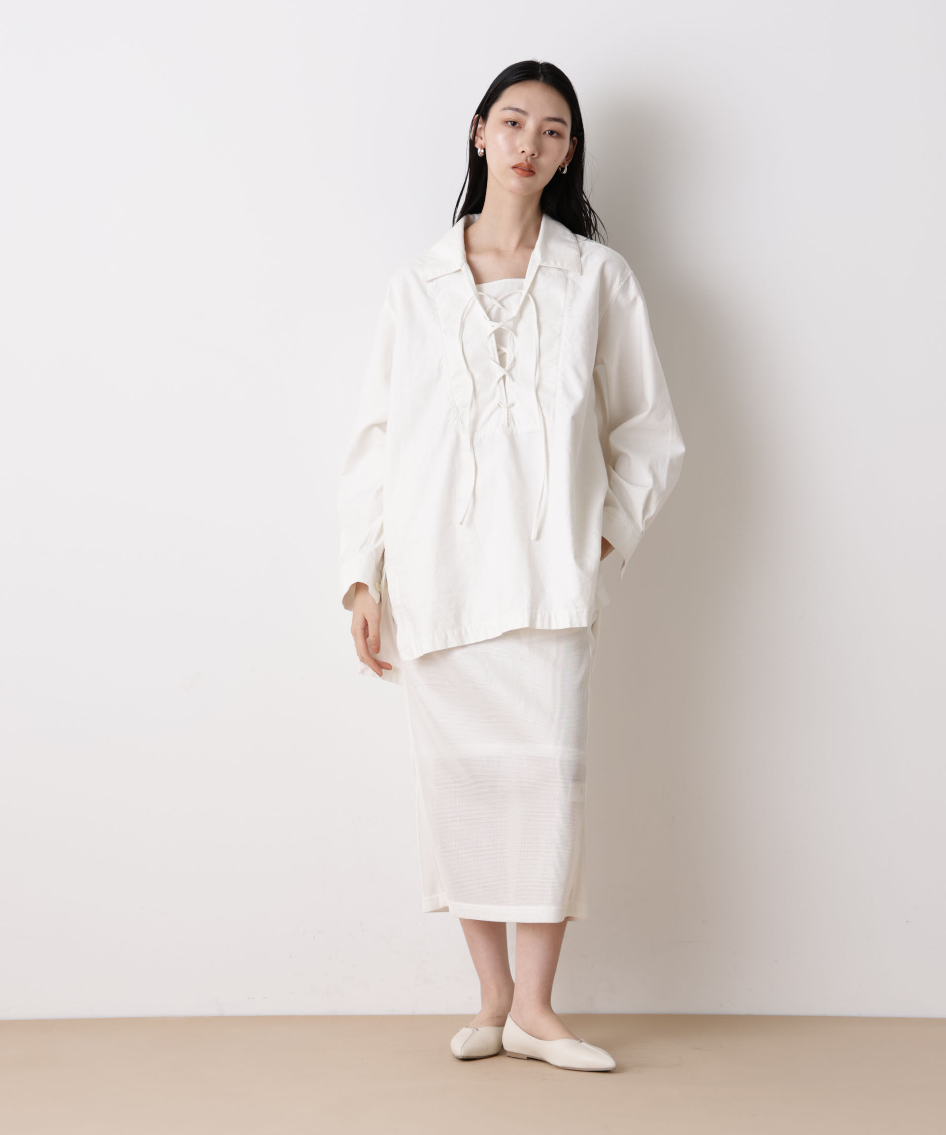 nano･universe「「STEVELOUR」コットンレースアップチュニックシャツ」|ブルゾン・スタジャン|