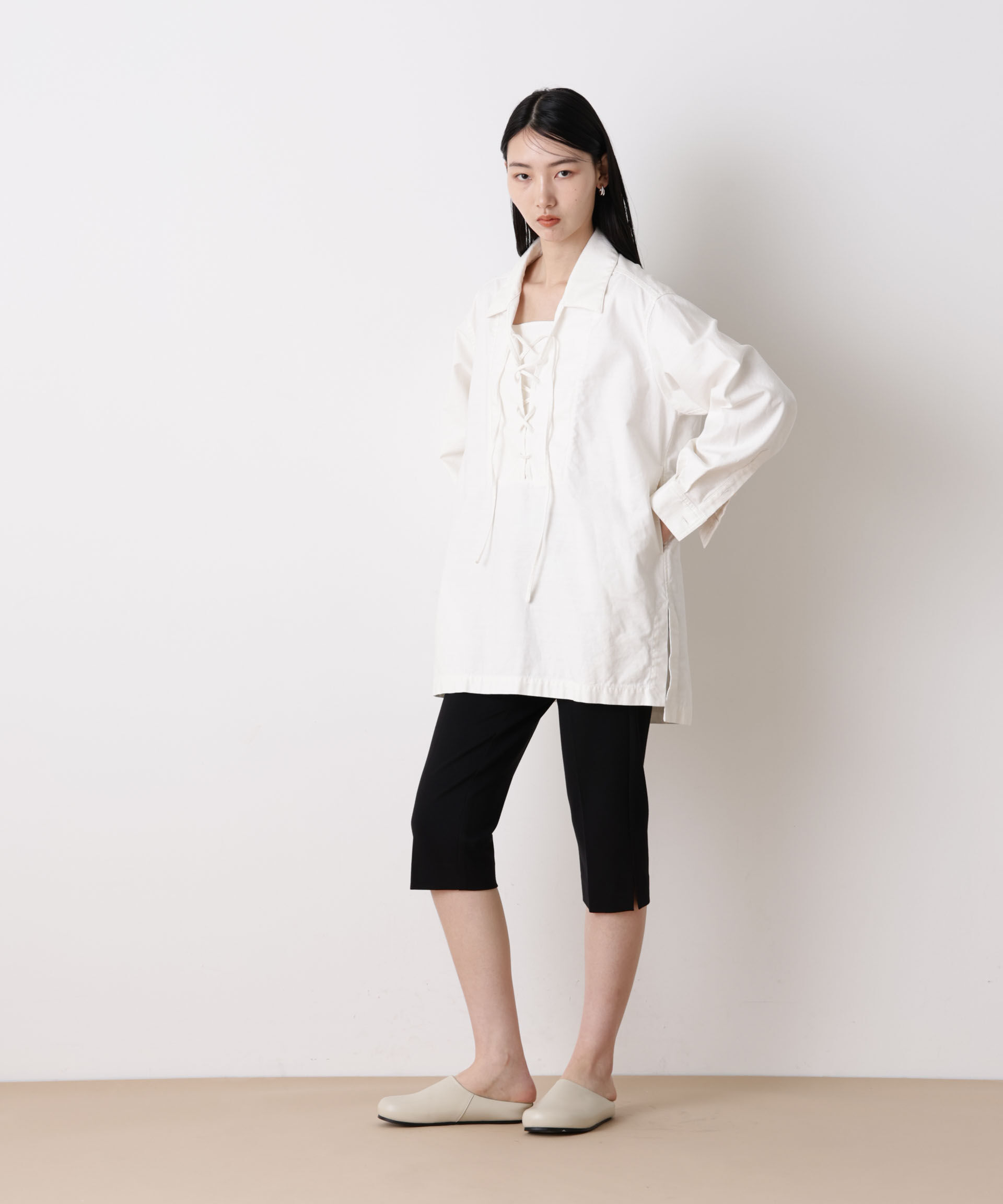 nano･universe「「STEVELOUR」コットンレースアップチュニックシャツ」|ブルゾン・スタジャン|