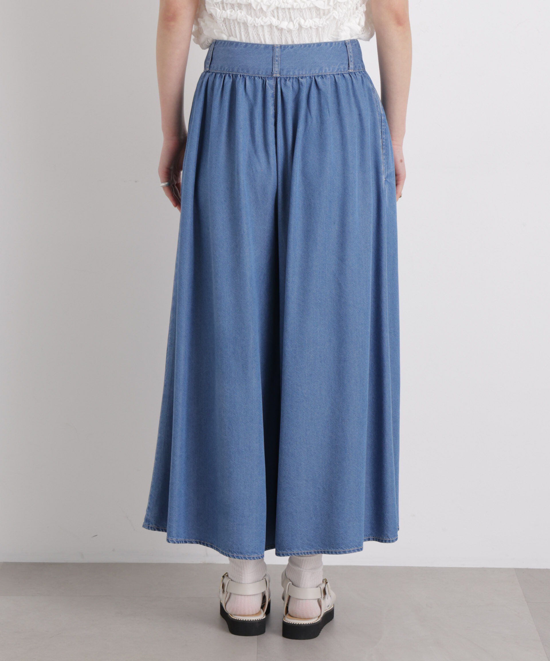 nano･universe「テンセルデニムギャザーワイドパンツ(セットアップ可)」|チノ|