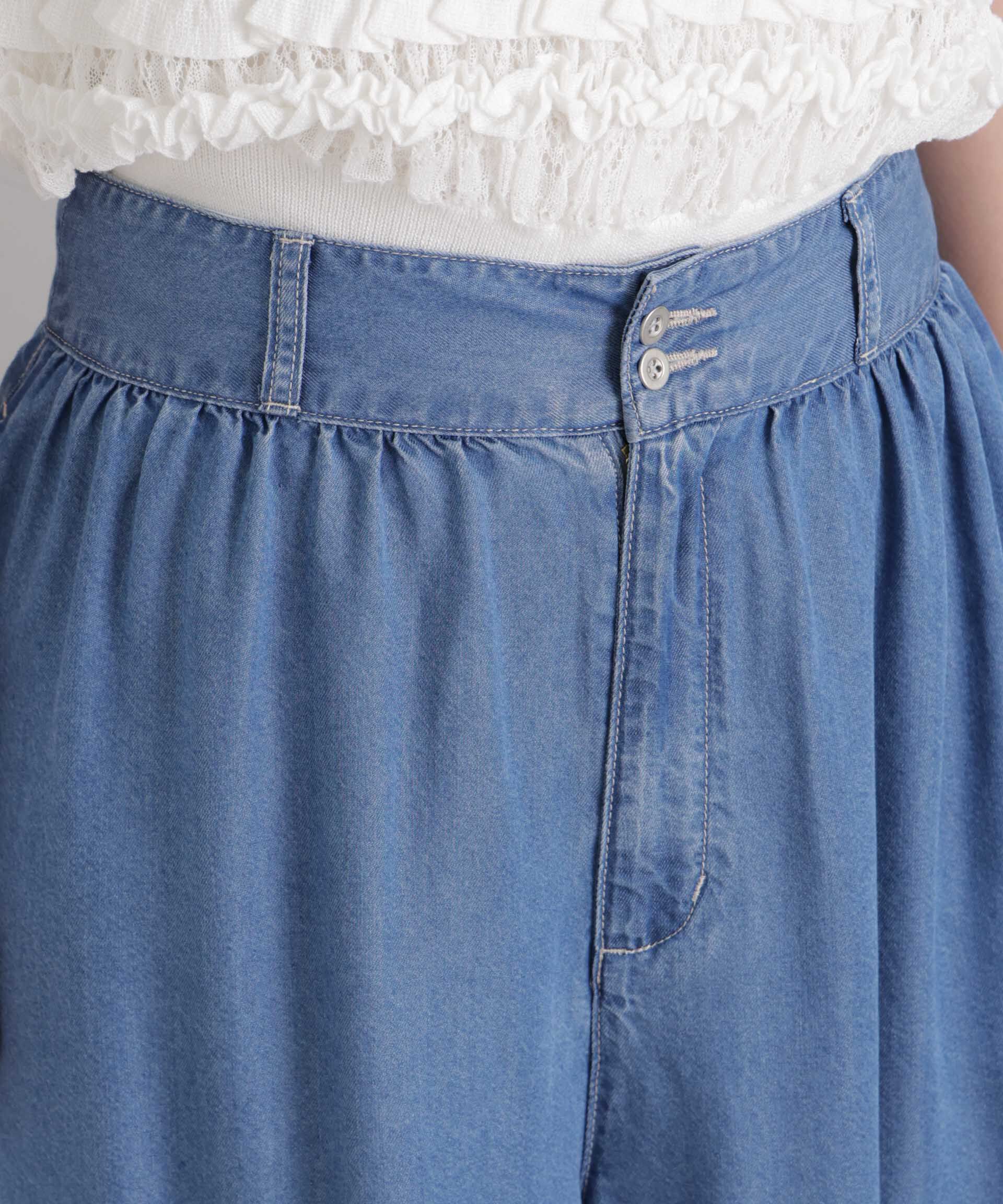 nano･universe「テンセルデニムギャザーワイドパンツ(セットアップ可)」|チノ|