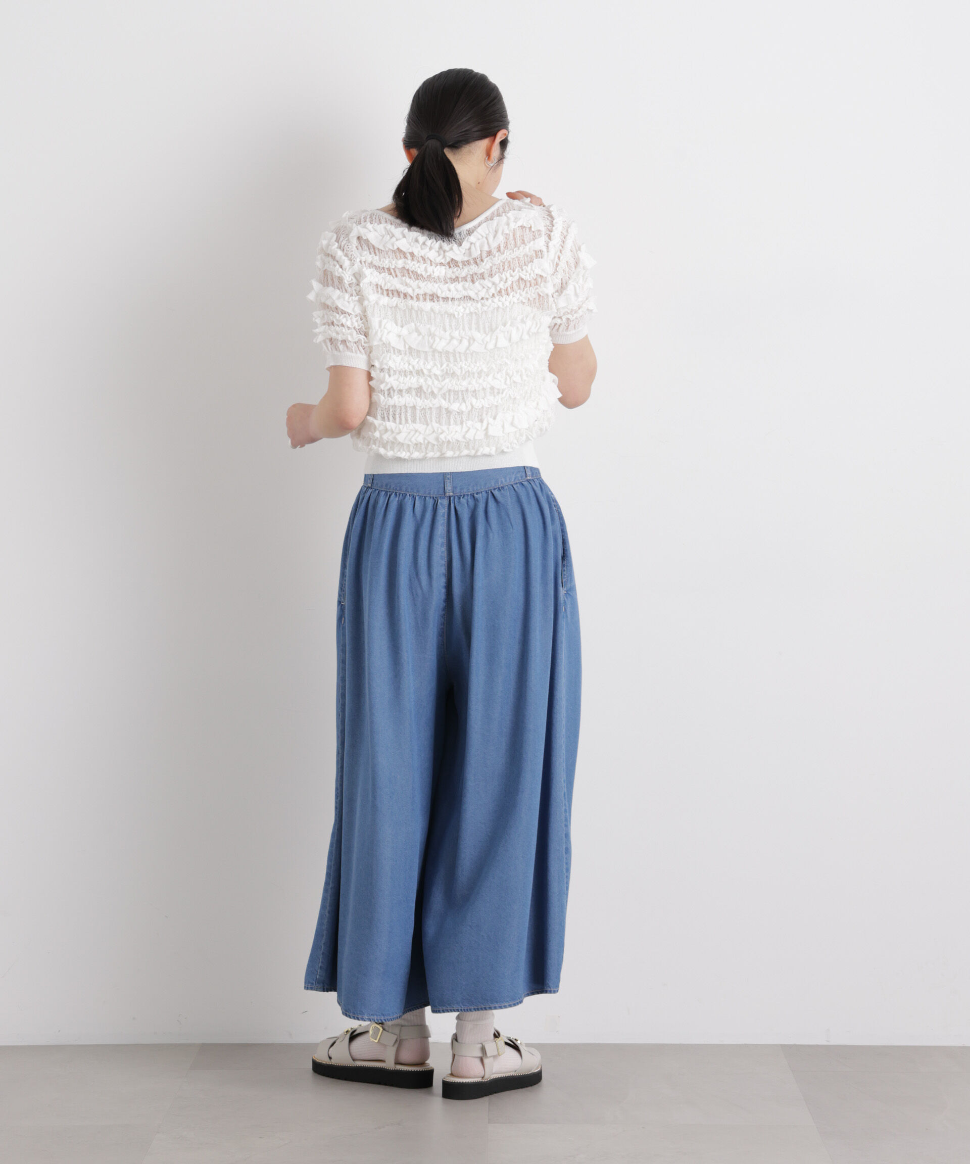 nano･universe「テンセルデニムギャザーワイドパンツ(セットアップ可)」|チノ|