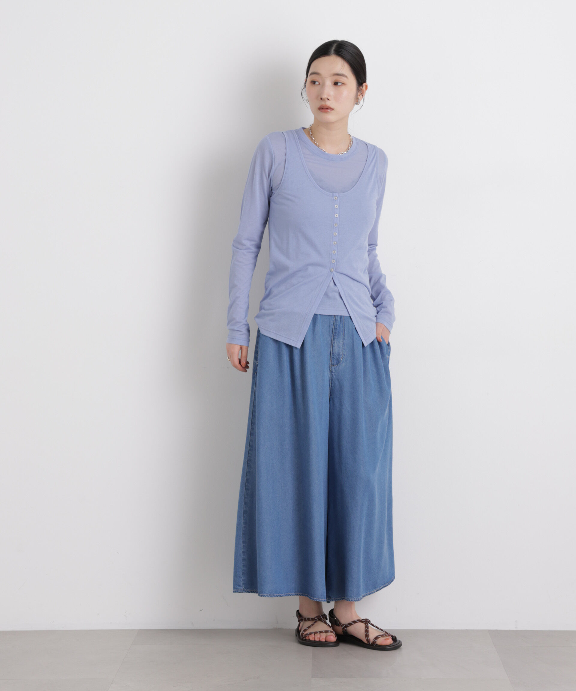 nano･universe「テンセルデニムギャザーワイドパンツ(セットアップ可)」|チノ|