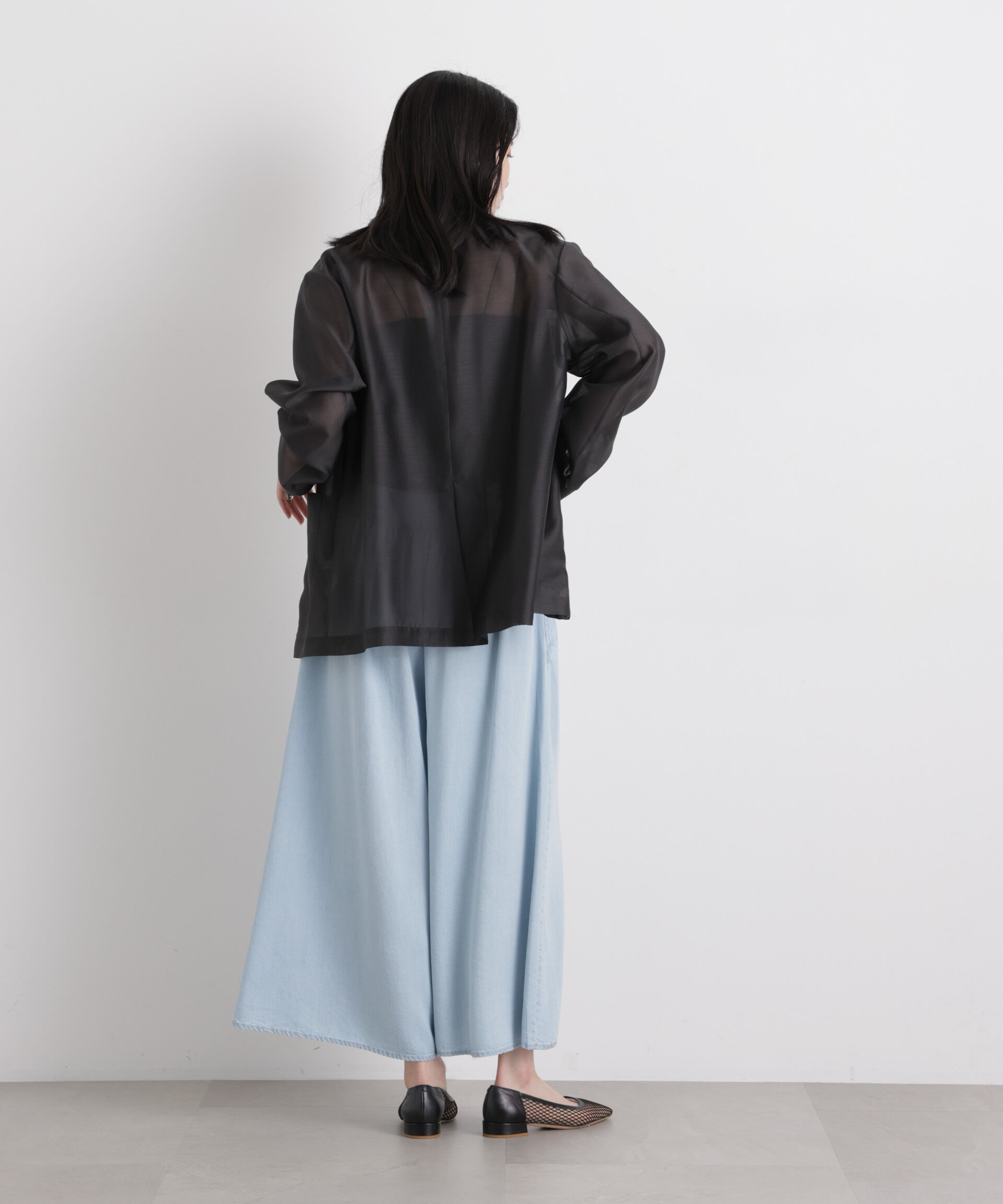 nano･universe「テンセルデニムギャザーワイドパンツ(セットアップ可)」|チノ|