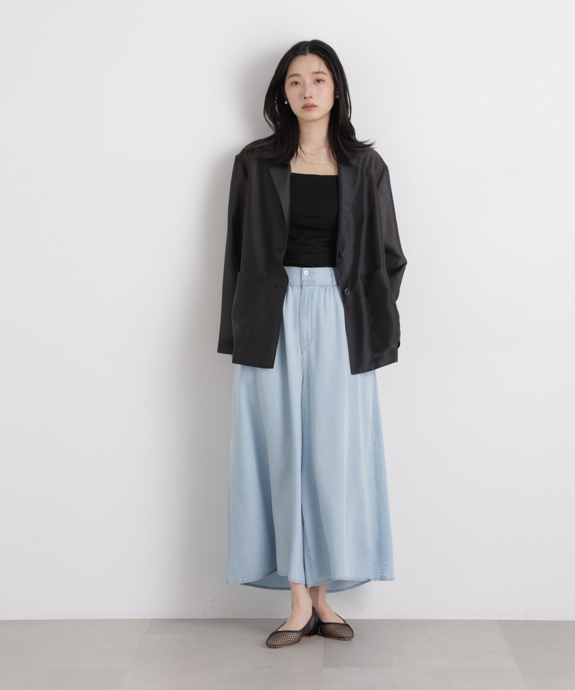 nano･universe「テンセルデニムギャザーワイドパンツ(セットアップ可)」|チノ|