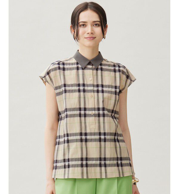 自由区「【洗える】シアーブライトチェック ブラウス」|シャツ・ブラウス|ベージュ