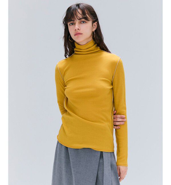 BEIGE,「【洗える・GISELe 10月号掲載】FORD / ウール配色メローハイネックカットソー」|Tシャツ・カットソー|Mustard