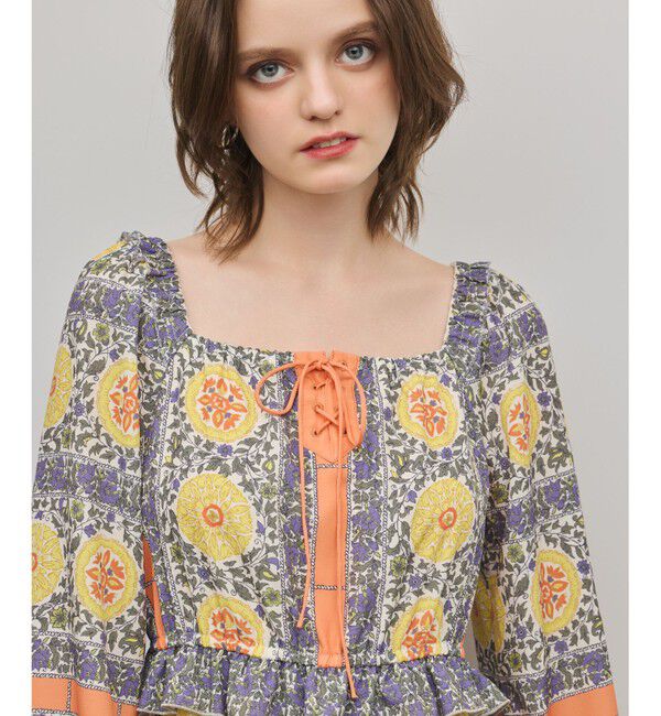 GRACE CONTINENTAL「フラワープリントレースアップワンピース」|ワンピース|