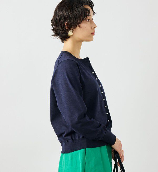 NOLLEY'S「《手洗い可能》コットンテックスクルーネックカーディガン」|カーディガン|ネイビー