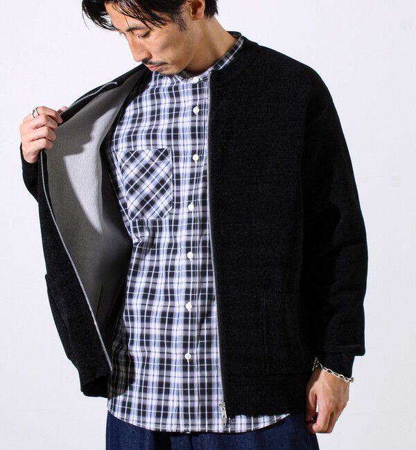 GLOSTER「【チクチクしないニットシリーズ】モールダブルフェイス クルージップカーデ」|カーディガン|