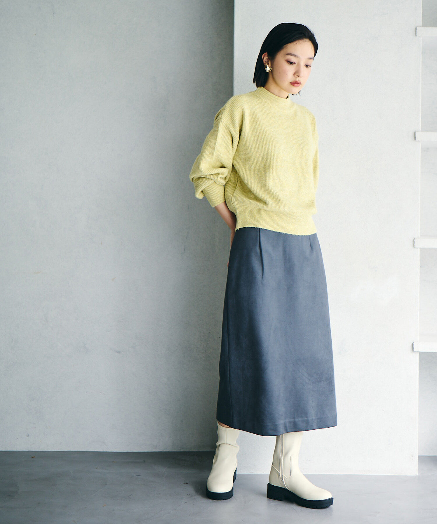 VIS「【洗える】ミドルゲージメランジ畦ハイネックニット」|ニット・セーター|