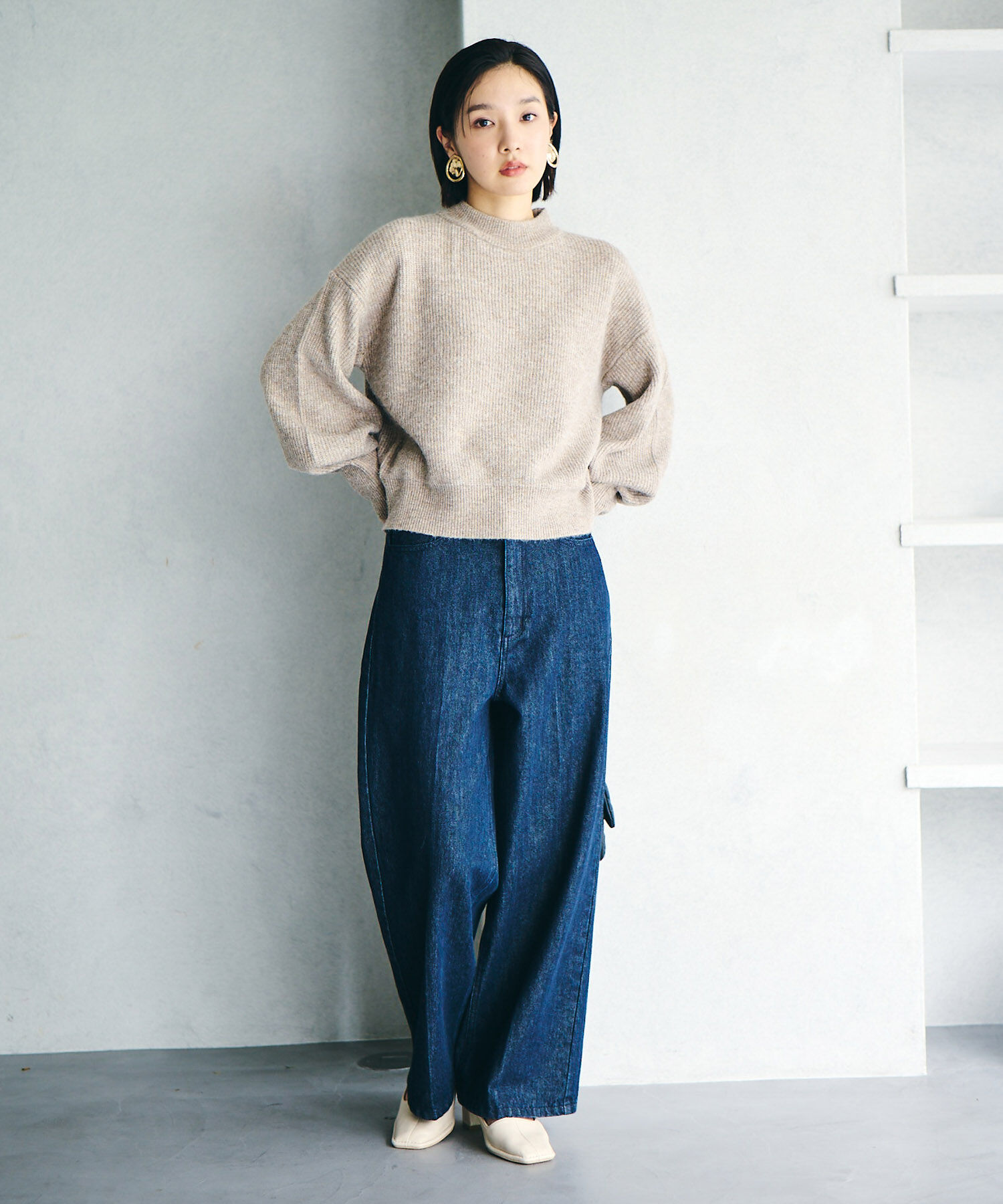 VIS「【洗える】ミドルゲージメランジ畦ハイネックニット」|ニット・セーター|