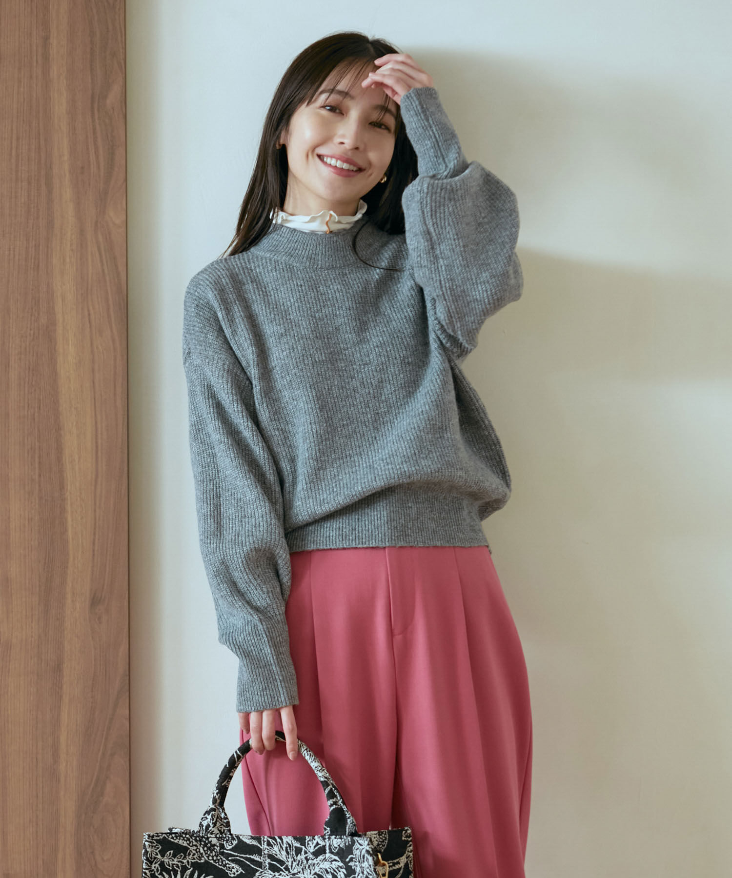 VIS「【洗える】ミドルゲージメランジ畦ハイネックニット」|ニット・セーター|