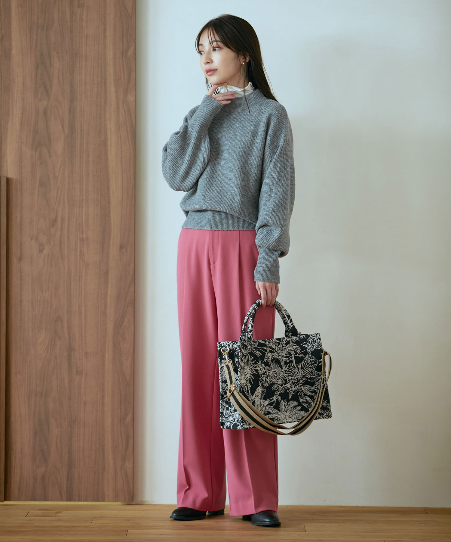 VIS「【洗える】ミドルゲージメランジ畦ハイネックニット」|ニット・セーター|