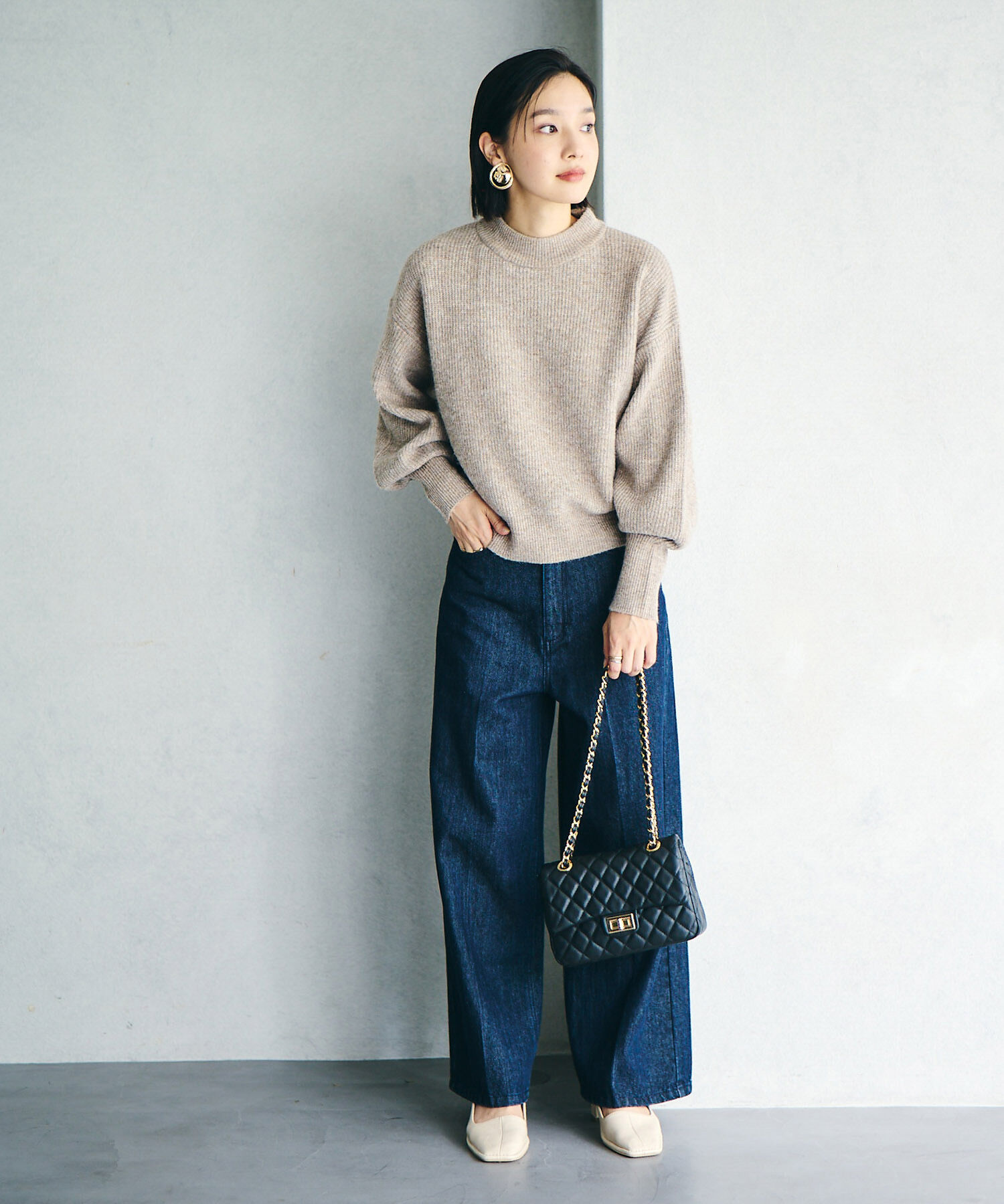 VIS「【洗える】ミドルゲージメランジ畦ハイネックニット」|ニット・セーター|