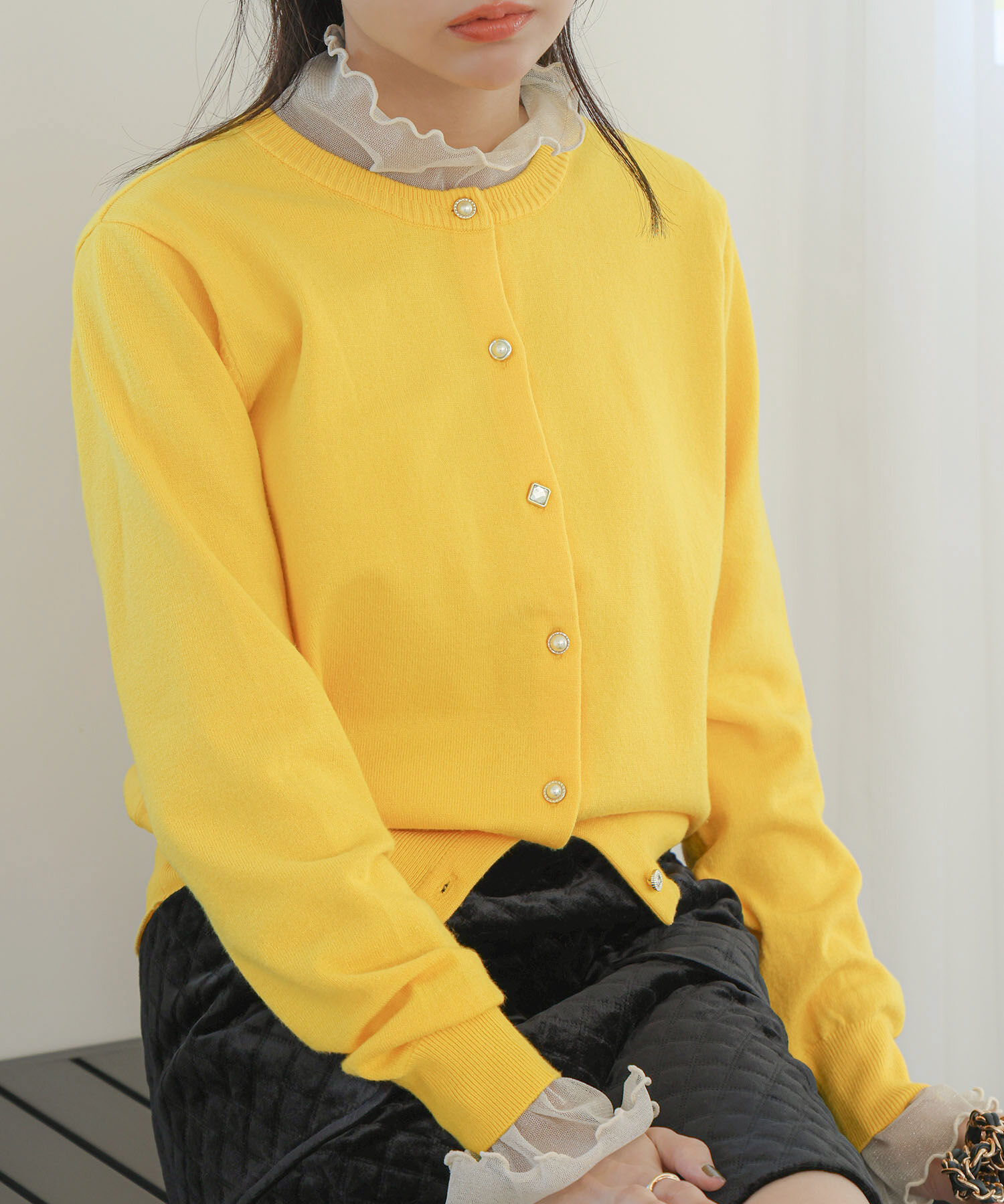 VIS「【洗える・吸湿発熱・静電防止】色々釦クルーネックカーディガン【ECO THERMO WALKER(R)】」|カーディガン|イエロー(80)