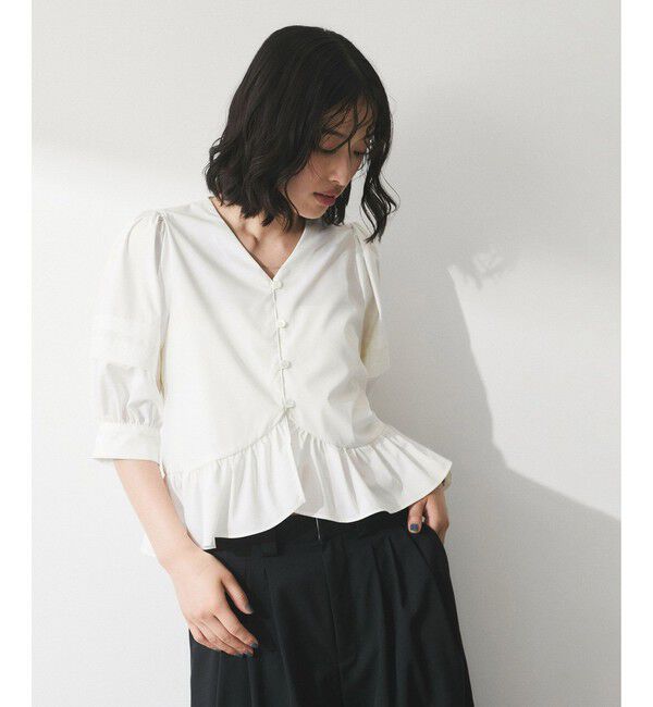 ADAM ET ROPE'「【WEB限定】パフスリーブギャザーブラウス」|シャツ・ブラウス|