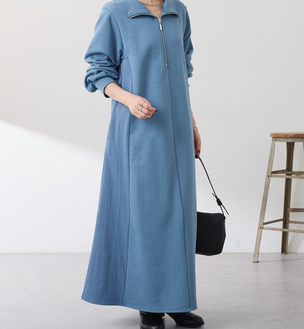  「異素材ドッキングハーフジップワンピース」|ワンピース|